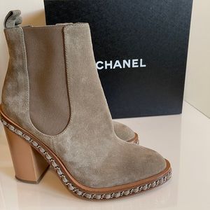 Chanel Suede Ankle Boots w/ Chain Detail Size 42